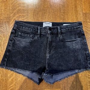 Frame Denim le cutoff-Washed black frayed hem shorts-size 26